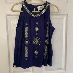 Stitch Fix - Alice Blue Navy Tank w/ Embroidery. NWT